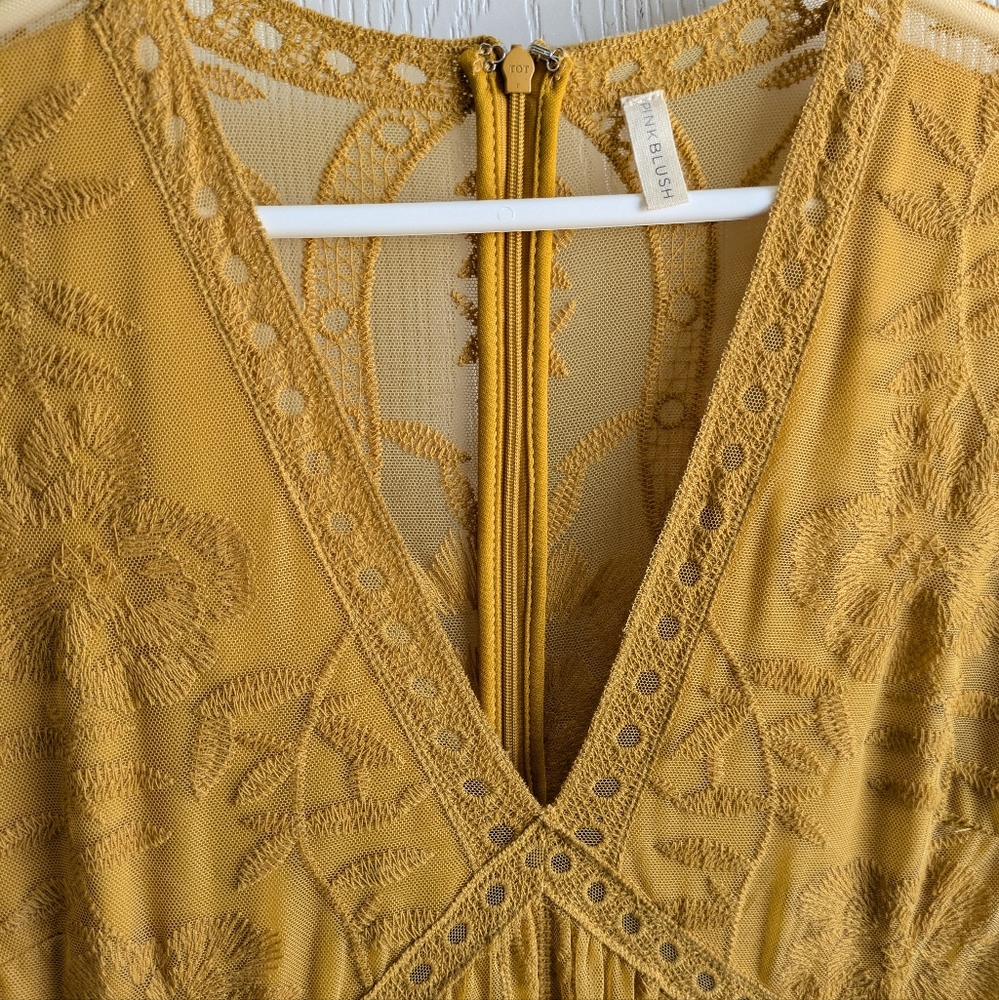 PinkBlush Mustard Lace Mesh Overlay Maternity Maxi Dress - XL